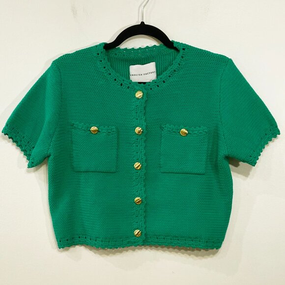 New English Factory Cotton Short Sleeve Cardigan Jade Green Large - Picture 3 of 7